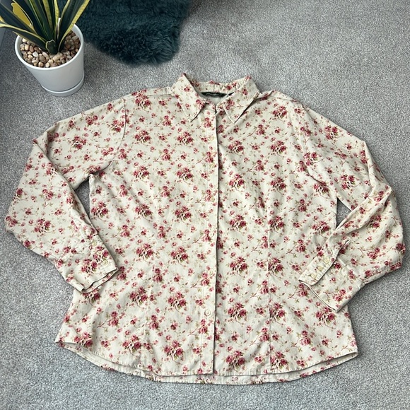 Vintage Tall Corduroy Eddie Bauer Button front shirt large Fits 12/14 Floral - Picture 15 of 15
